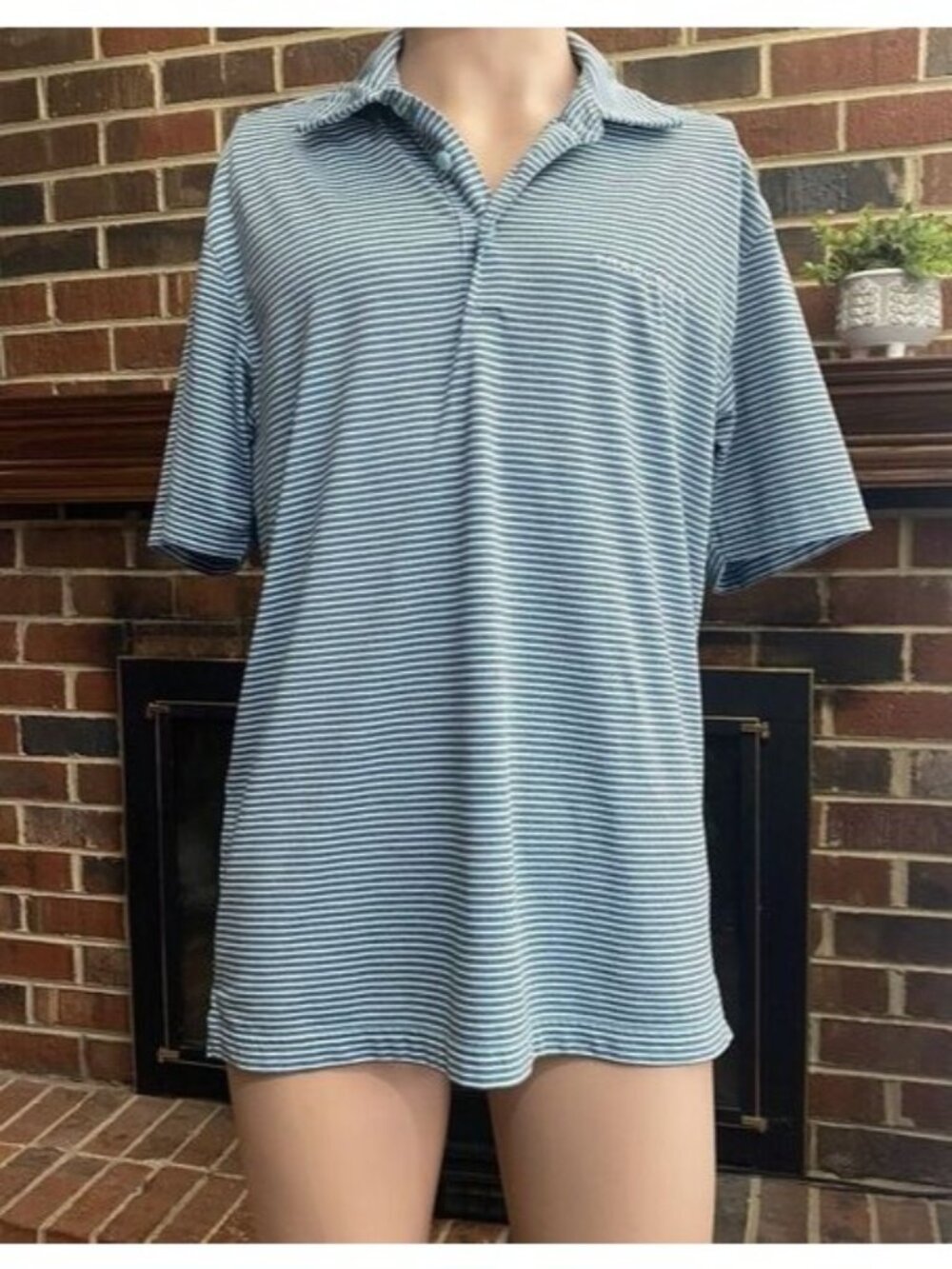 Under Armour Polo Shirt Mens Size M Green Black Striped Golf Short Sleeve